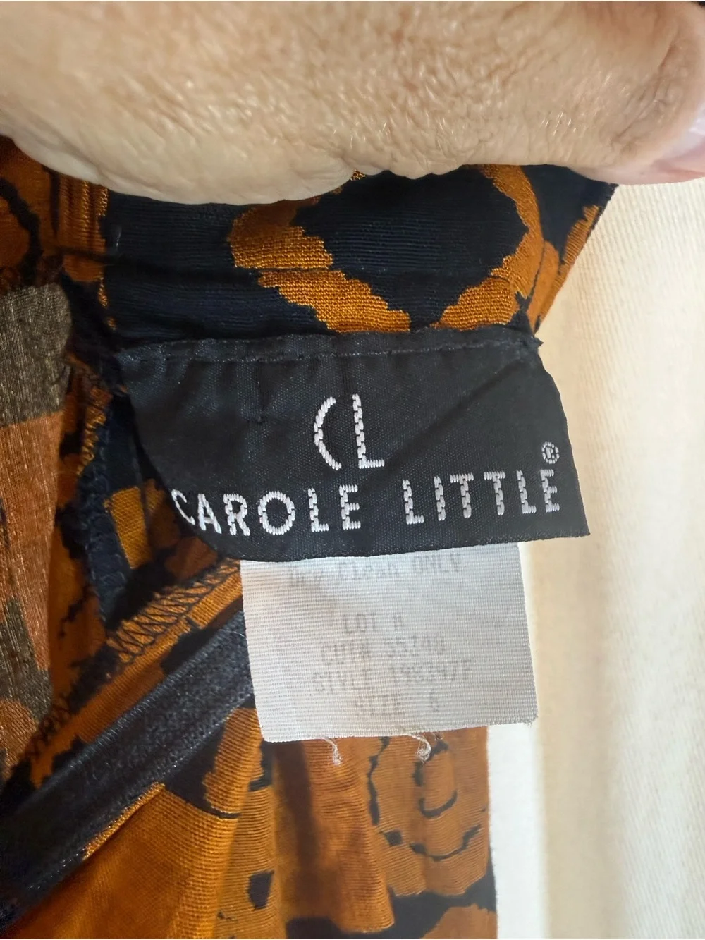Carole Little Black Maxi Skirt with Rust Geometric Print